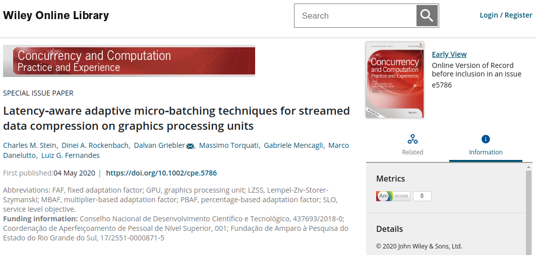 Latency‐aware adaptive micro‐batching techniques for streamed data compression on graphics processing units